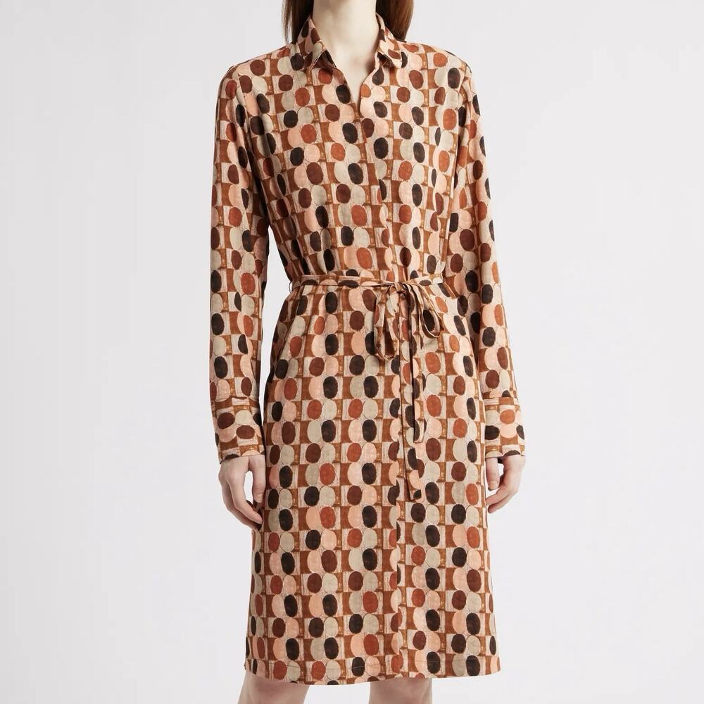 NIC+ZOE Geometric Retro Button Shirt Dress Knee Length Long Sleeve Womens L